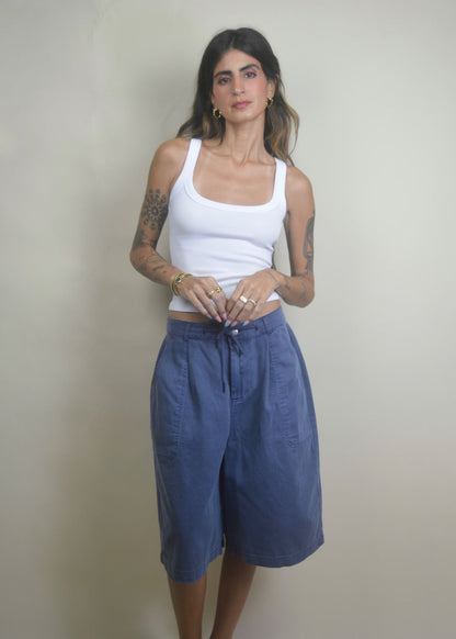 Drawstring Wide Leg Jorts/Bermudas