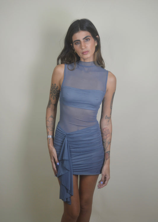 Slate Mesh Mini Dress