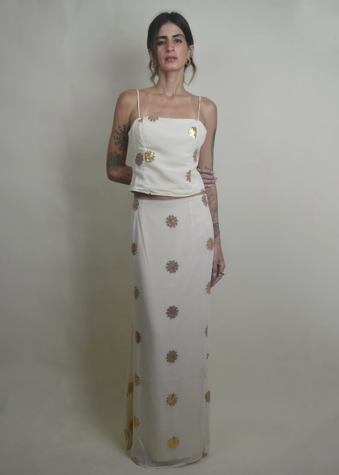 Golden Bloom Sequin Maxi Skirt