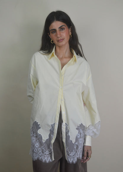 Sand Lace Oversized Button Down Shirt