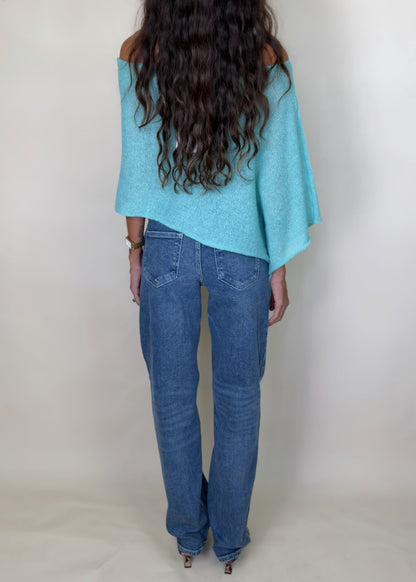 Aqua Asymmetrical Knit Poncho