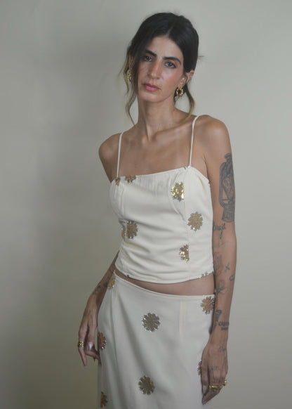 Golden Bloom Sequin Cami Top