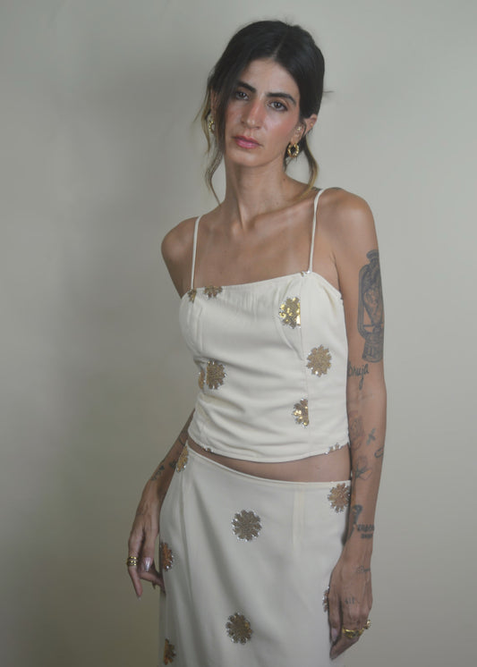 Golden Bloom Sequin Cami Top