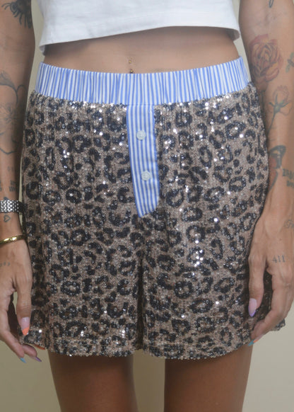 Contrast Leopard Sequin Short