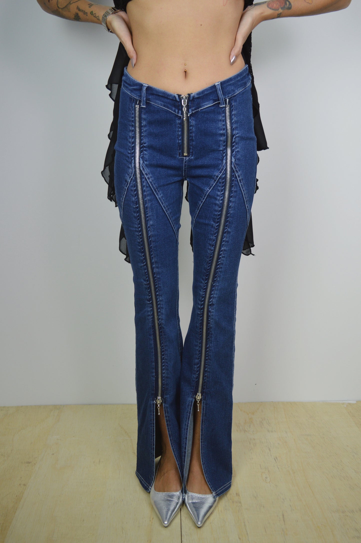 V-Cut Denim Pants