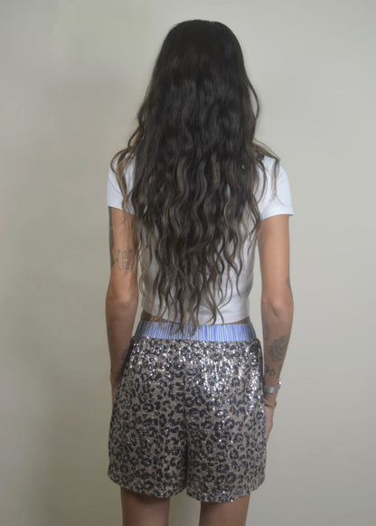 Contrast Leopard Sequin Short
