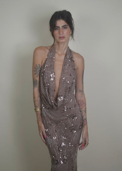 Shine Sequin Halter Dress