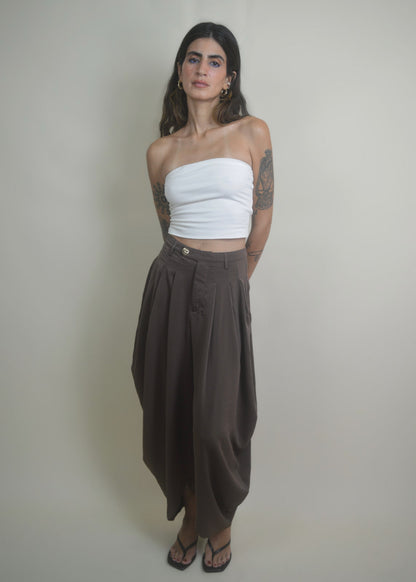 Brown Balloon Draped Pants