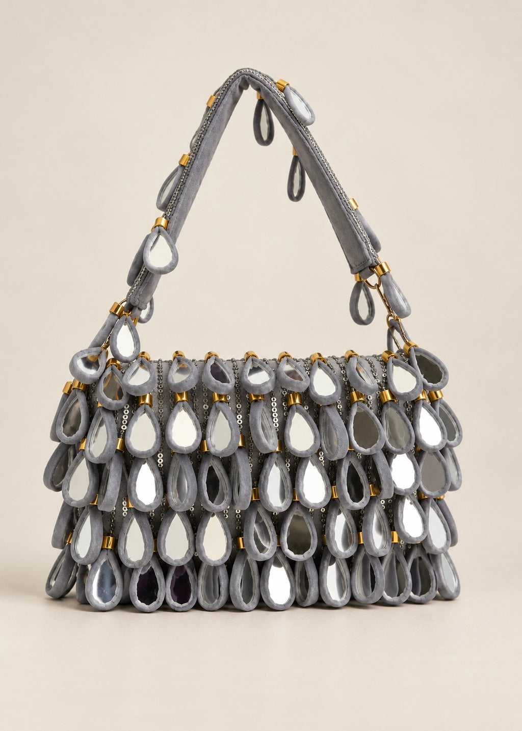 Grey Handmade Beaded Teardrop Bag