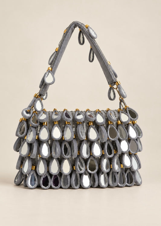 Grey Handmade Beaded Teardrop Bag