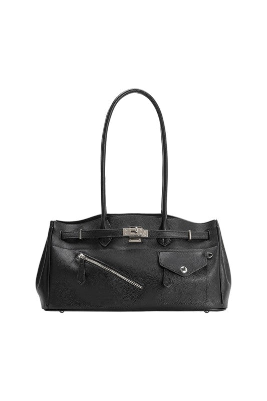 MB Black Recycled Vegan Leather Shoulder Bag