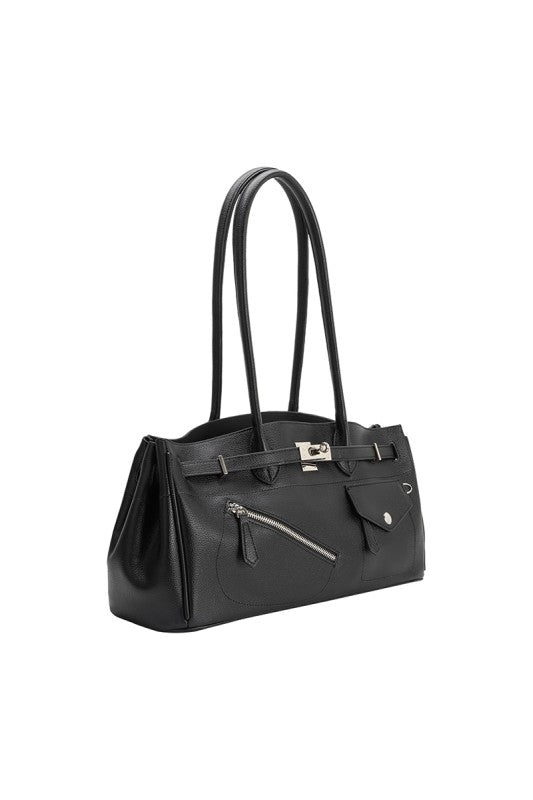 MB Black Recycled Vegan Leather Shoulder Bag