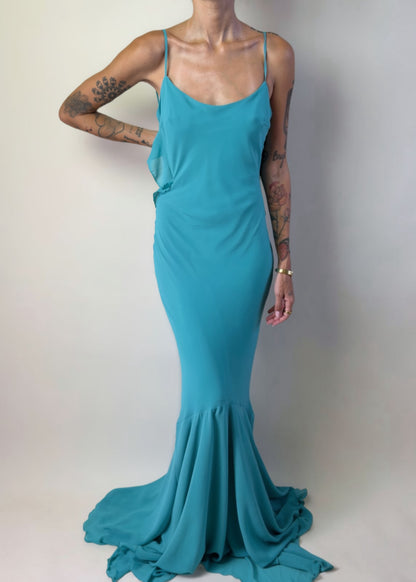 Teal Ruffle Maxi Dress