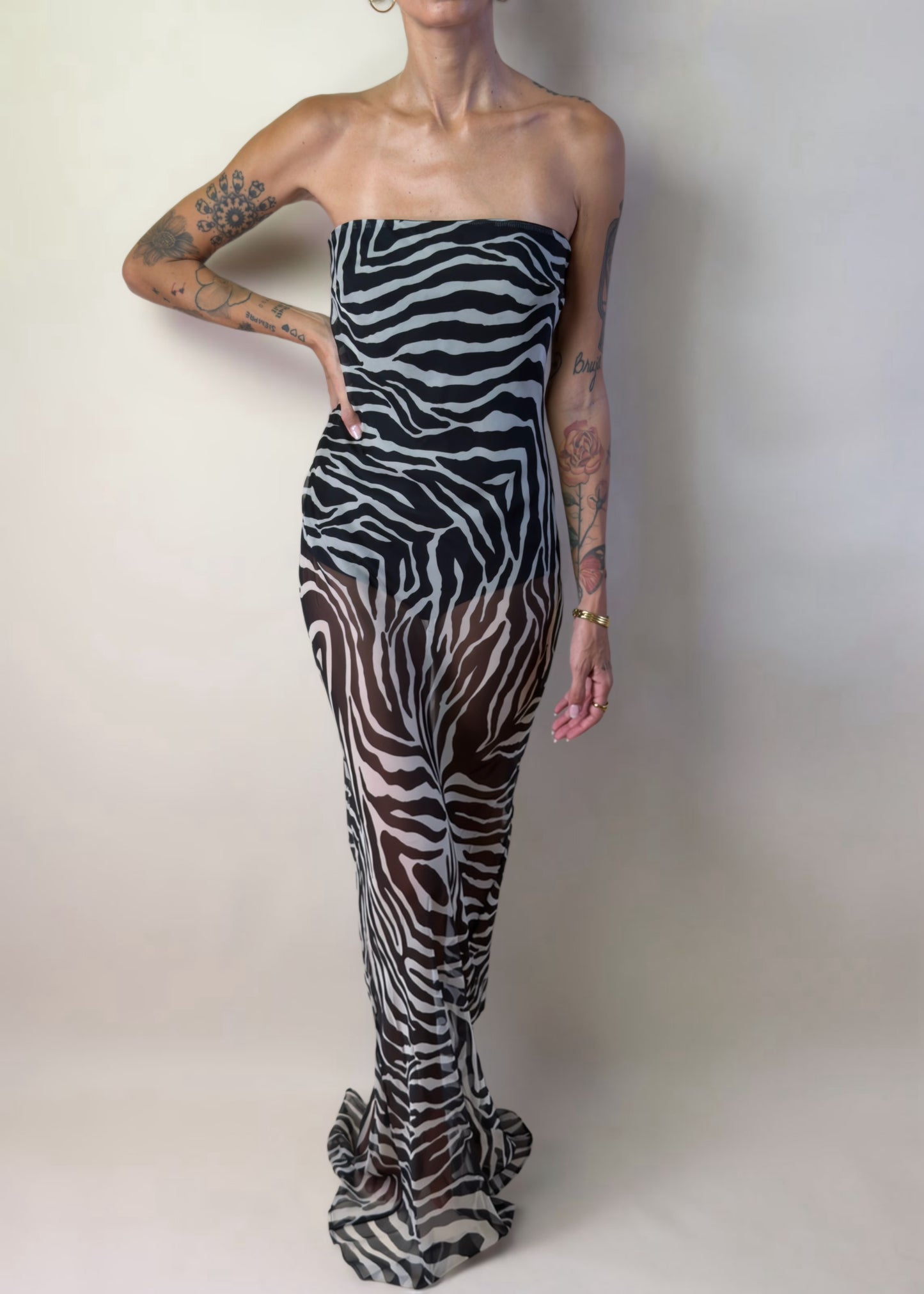 Zebra Muse Bodysuit Maxi Dress
