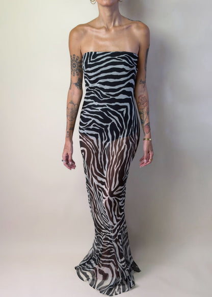 Zebra Muse Bodysuit Maxi Dress